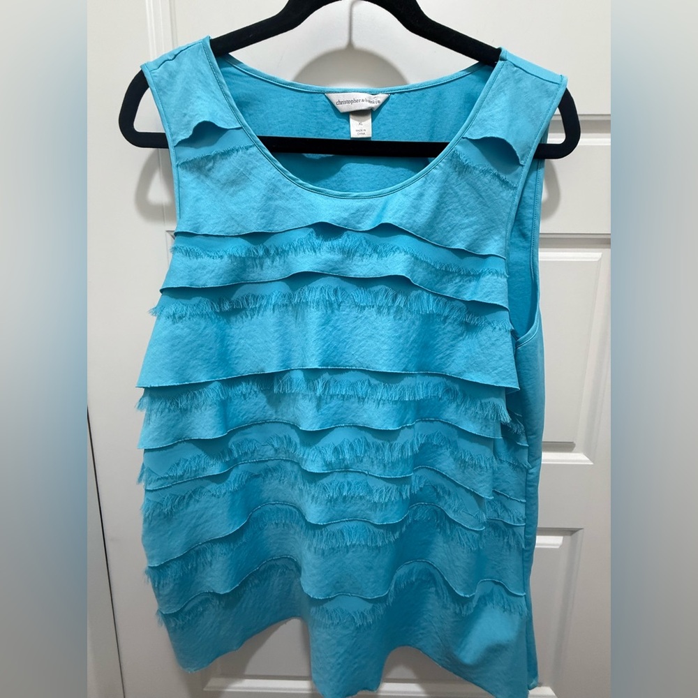 Christopher & Banks. Ruffle, Fringe, Tiered Sleeveless Blouse. XL